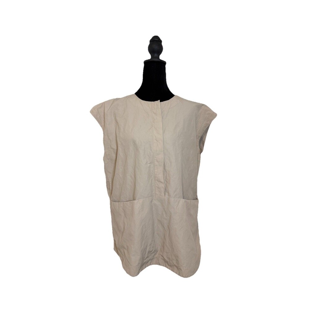 Kal Rieman Beige Tan Button Down Sleeveless Tunic Top Front Buttons Sz M